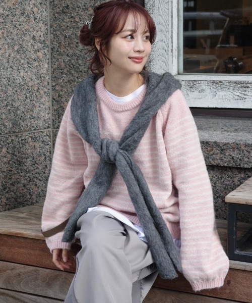 jumelle（ジュメロ）の「カラーボーダーニット（ニット/セーター・レディース・ベージュ/ピンク/レッド・FREE）」の2枚目の写真