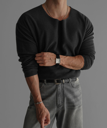 BOWLOW PRODUCT（バウロープロダクト）の「Cotton Boat Neck Knit Tee [Charcoal]（Tシャツ/カットソー・メンズ）」