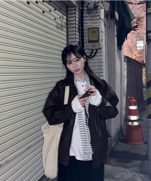 LADY VOLUME（レディーボリューム）の「465-1 VINTAGE COATED LEATHER LOOSE FIT JUMPER_BROWN（ライダースジャケット・レディース・その他・FREE）」の3枚目の写真