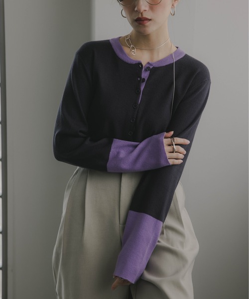 210nouve（トゥージュヌーブ）の「配色 ヘンリーネック ニット プルオーバー（ニット/セーター・レディース・チャコールグレー/ネイビー/グレー/ブラック・FREE）」の19枚目の写真