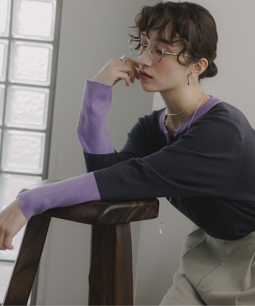 210nouve（トゥージュヌーブ）の「配色 ヘンリーネック ニット プルオーバー（ニット/セーター・レディース・チャコールグレー/ネイビー/グレー/ブラック・FREE）」の18枚目の写真