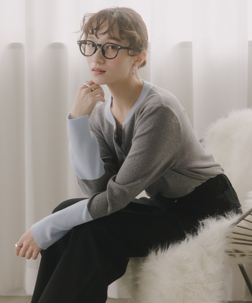 210nouve（トゥージュヌーブ）の「配色 ヘンリーネック ニット プルオーバー（ニット/セーター・レディース・チャコールグレー/ネイビー/グレー/ブラック・FREE）」の22枚目の写真