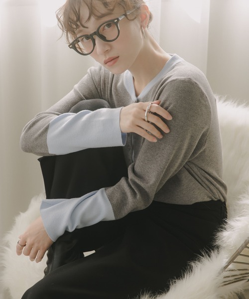 210nouve（トゥージュヌーブ）の「配色 ヘンリーネック ニット プルオーバー（ニット/セーター・レディース・チャコールグレー/ネイビー/グレー/ブラック・FREE）」の5枚目の写真