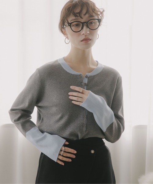 210nouve（トゥージュヌーブ）の「配色 ヘンリーネック ニット プルオーバー（ニット/セーター・レディース・チャコールグレー/ネイビー/グレー/ブラック・FREE）」の8枚目の写真