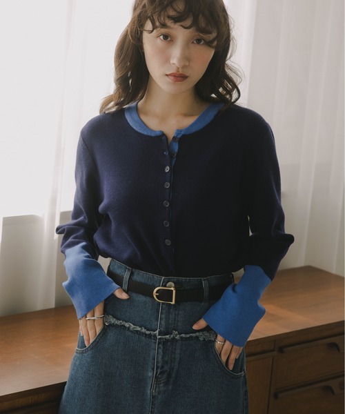 210nouve（トゥージュヌーブ）の「配色 ヘンリーネック ニット プルオーバー（ニット/セーター・レディース・チャコールグレー/ネイビー/グレー/ブラック・FREE）」の11枚目の写真