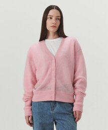 Plain Mohair V-neck Cardigan - Bubble Pink
