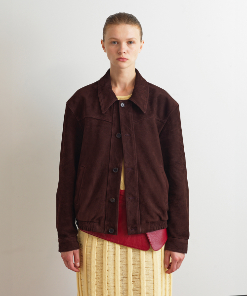 SUEDE BLOUSON JACKET - DARK BROWN