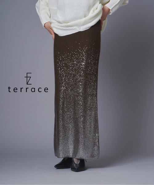 terrace(テラス)の「箔プリントニットタイトスカート(スカート・レディース・ブラウン/ブラック/カーキ・MEDIUM)」の2枚目の写真