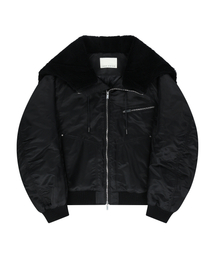 FUR HOODED NYLON MA-1 JACKET (BLACK)