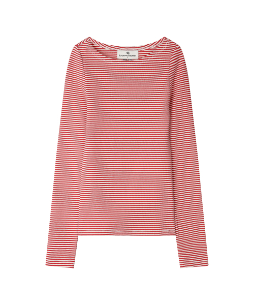 SUNDAY FRUIT MARKET(サンデーフルーツマーケット)の「W) STRIPE BOATNECK TEE RED(Tシャツ/カットソー・レディース・その他・SMALL/MEDIUM)」の1枚目の写真