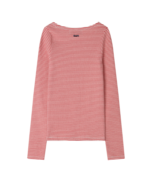 SUNDAY FRUIT MARKET(サンデーフルーツマーケット)の「W) STRIPE BOATNECK TEE RED(Tシャツ/カットソー・レディース・その他・SMALL/MEDIUM)」の2枚目の写真
