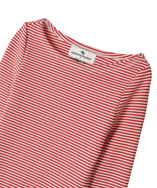 SUNDAY FRUIT MARKET(サンデーフルーツマーケット)の「W) STRIPE BOATNECK TEE RED(Tシャツ/カットソー・レディース・その他・SMALL/MEDIUM)」の3枚目の写真