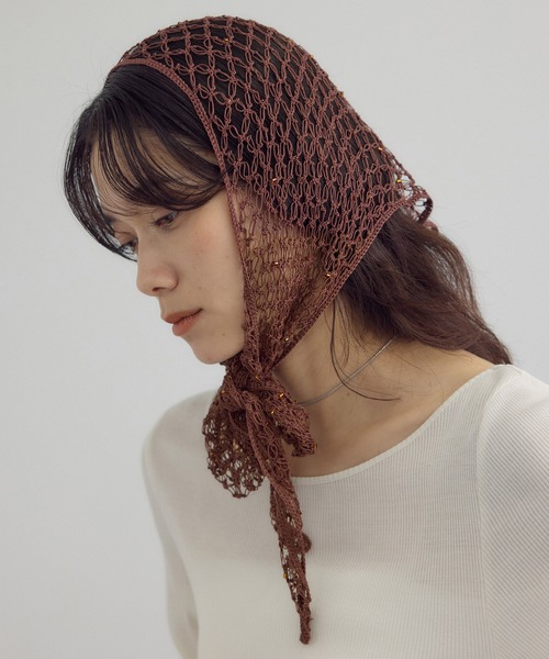 SALON adam et rope'(サロン アダム エ ロペ)の「マクラメ編みストール(ストール/ショール・レディース・オフホワイト/ブラウン・FREE)」の10枚目の写真