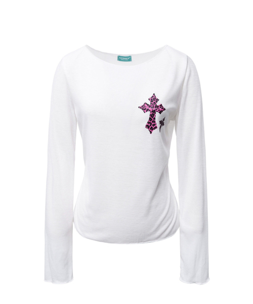 KATRINA K(カトリーナケイ)の「クロスピンクレオパードシアスリムフィット長袖Tシャツ-ブラック(Tシャツ/カットソー・レディース・ブラック・FREE)」の2枚目の写真