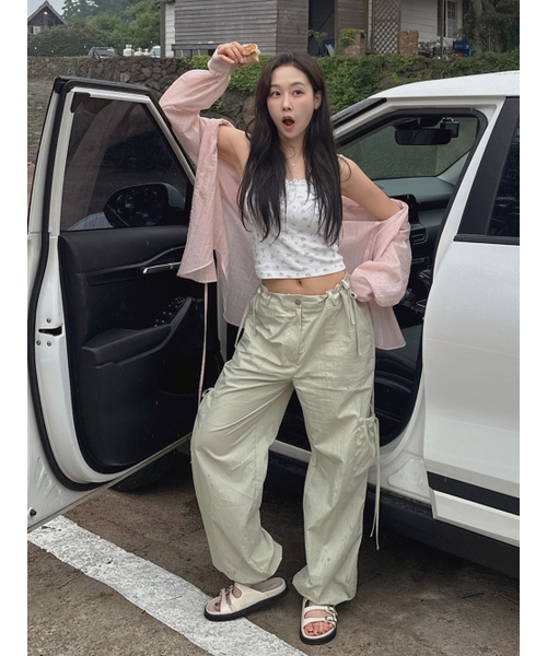 LANGNLU(ラングアンドルー)の「TERNIリボンシャーリングパンツ(テ ニ)_ライトグリーン(スウェットパンツ・レディース・ライトグリーン・FREE)」の2枚目の写真