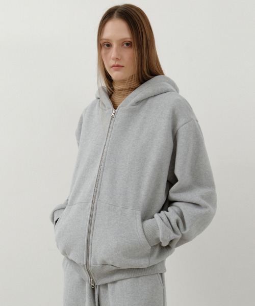 WEDNESDAYOASISFORWOMEN(ウェンズデー オアシス フォー ウーマン)の「ウォームアップベーシック裏起毛フードジップアップ_MELANGE GRAY(W25-OT13)(パーカー・レディース・ライトグレー・OS)」の2枚目の写真