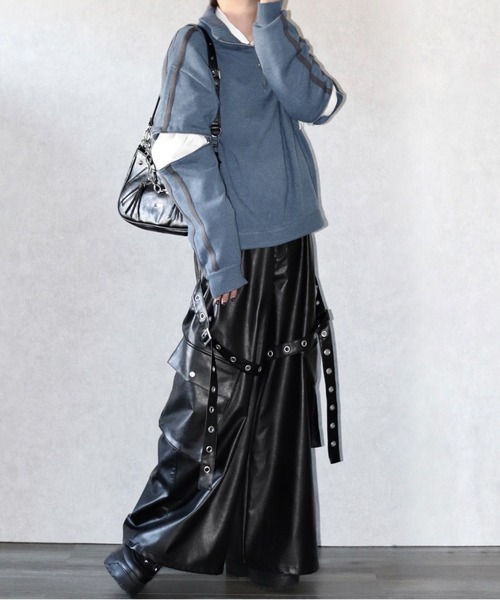 Ellno Loset（エルノロゼット）の「【Ryoooコラボ】ジップアームトラックハーフジップニット（ニット/セーター・メンズ・ブラック/ブルー・MEDIUM/SMALL/LARGE）」の4枚目の写真