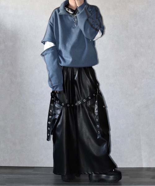 Ellno Loset（エルノロゼット）の「【Ryoooコラボ】ジップアームトラックハーフジップニット（ニット/セーター・メンズ・ブラック/ブルー・MEDIUM/SMALL/LARGE）」の3枚目の写真