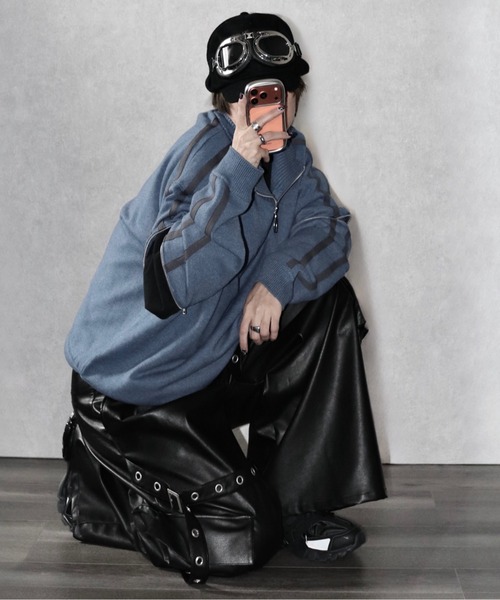 Ellno Loset（エルノロゼット）の「【Ryoooコラボ】ジップアームトラックハーフジップニット（ニット/セーター・メンズ・ブラック/ブルー・MEDIUM/SMALL/LARGE）」の17枚目の写真