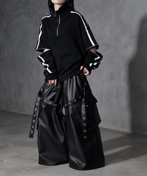 Ellno Loset（エルノロゼット）の「【Ryoooコラボ】ジップアームトラックハーフジップニット（ニット/セーター・メンズ・ブラック/ブルー・MEDIUM/SMALL/LARGE）」の13枚目の写真