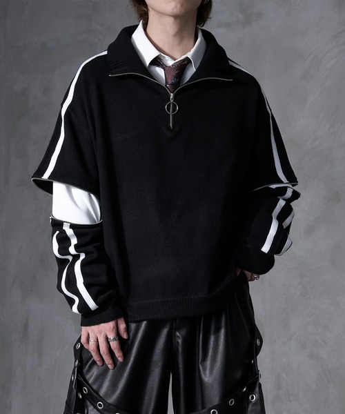 Ellno Loset（エルノロゼット）の「【Ryoooコラボ】ジップアームトラックハーフジップニット（ニット/セーター・メンズ・ブラック/ブルー・MEDIUM/SMALL/LARGE）」の15枚目の写真