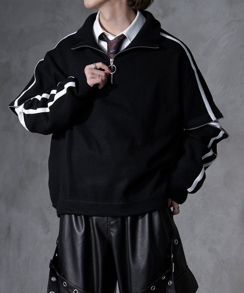 Ellno Loset（エルノロゼット）の「【Ryoooコラボ】ジップアームトラックハーフジップニット（ニット/セーター・メンズ・ブラック/ブルー・MEDIUM/SMALL/LARGE）」の20枚目の写真