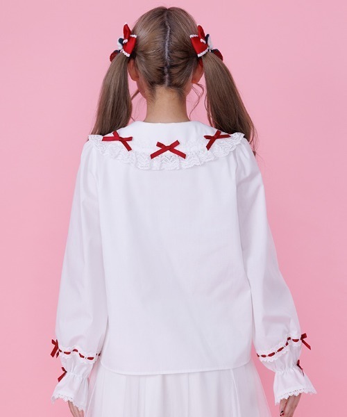 Chalmiere(シャルミエール)の「プチリボン丸襟ブラウス(シャツ/ブラウス・レディース・ホワイト/レッド/ブラウン・MEDIUM)」の6枚目の写真