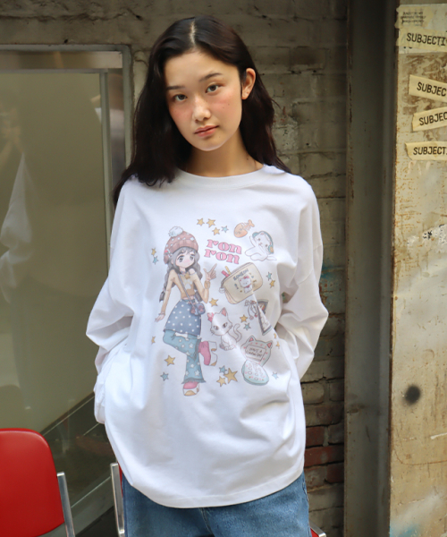 RONRON(ロンロン)の「COSMIC CAT GIRL LONG SLEEVE WHITE(Tシャツ/カットソー・レディース・その他・FREE)」の3枚目の写真