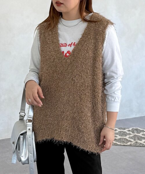 CPCM（シーピーシーエム）の「フラッグヤーンミドルベスト（ニット/セーター・レディース・アイボリー/ブラック/グレー/ベージュ・FREE）」の4枚目の写真