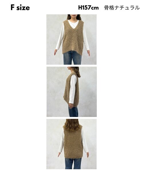 CPCM（シーピーシーエム）の「フラッグヤーンミドルベスト（ニット/セーター・レディース・アイボリー/ブラック/グレー/ベージュ・FREE）」の6枚目の写真