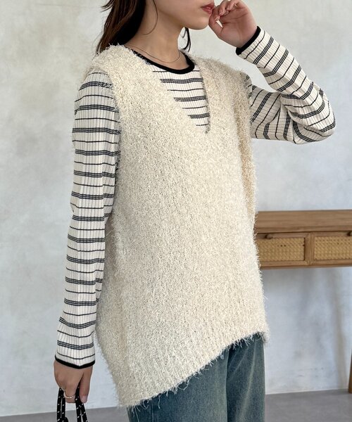 CPCM（シーピーシーエム）の「フラッグヤーンミドルベスト（ニット/セーター・レディース・アイボリー/ブラック/グレー/ベージュ・FREE）」の11枚目の写真