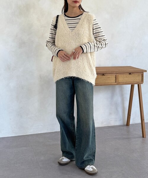 CPCM（シーピーシーエム）の「フラッグヤーンミドルベスト（ニット/セーター・レディース・アイボリー/ブラック/グレー/ベージュ・FREE）」の12枚目の写真