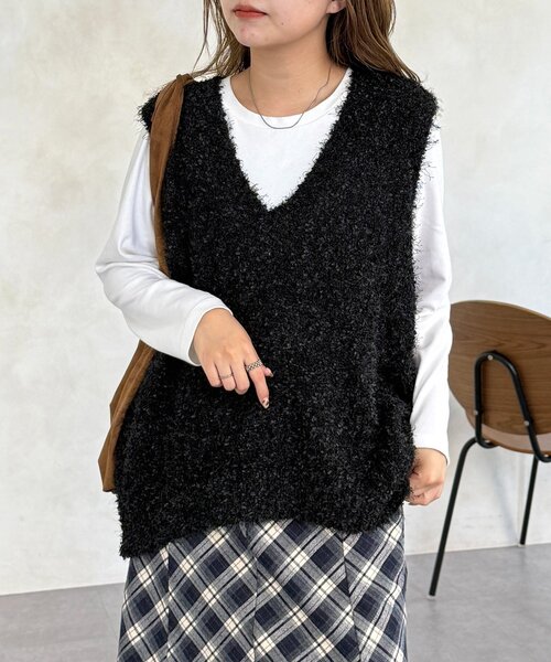 CPCM（シーピーシーエム）の「フラッグヤーンミドルベスト（ニット/セーター・レディース・アイボリー/ブラック/グレー/ベージュ・FREE）」の13枚目の写真