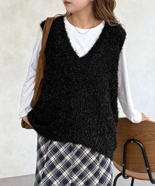 CPCM（シーピーシーエム）の「フラッグヤーンミドルベスト（ニット/セーター・レディース・アイボリー/ブラック/グレー/ベージュ・FREE）」の17枚目の写真