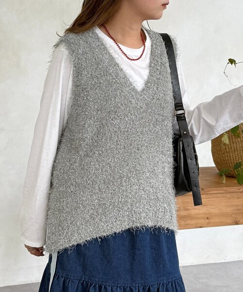 CPCM（シーピーシーエム）の「フラッグヤーンミドルベスト（ニット/セーター・レディース・アイボリー/ブラック/グレー/ベージュ・FREE）」の22枚目の写真