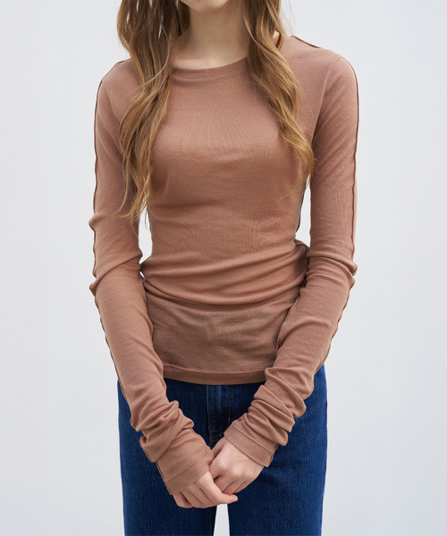 VEM.VER(ベンバー)の「テンセルラインTシャツ_ブラウン(Tシャツ/カットソー・レディース・ブラウン・FREE)」の1枚目の写真
