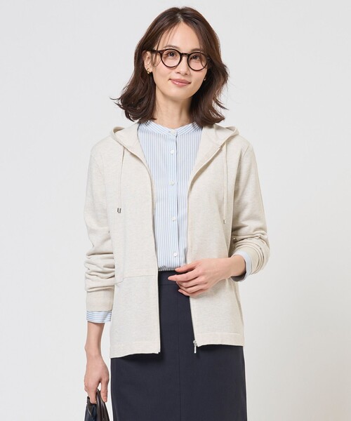 J.PRESS(ジェイプレス)の「【冷房対策に】Hood Cardigan ニット パーカー(カーディガン/ボレロ・レディース・ネイビー系/アイボリー系/ベージュ系・T15/T13)」の1枚目の写真
