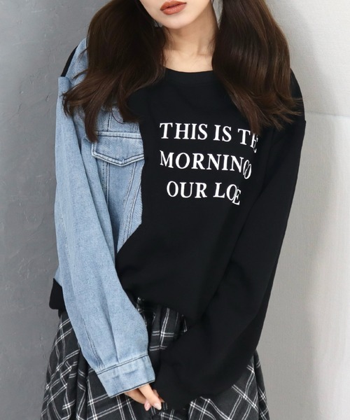 CECIL McBEE(セシルマクビー)の「デニム使い裏毛ロゴプリントプルオーバー(スウェット・レディース・グレー/ブラック・MEDIUM)」の2枚目の写真