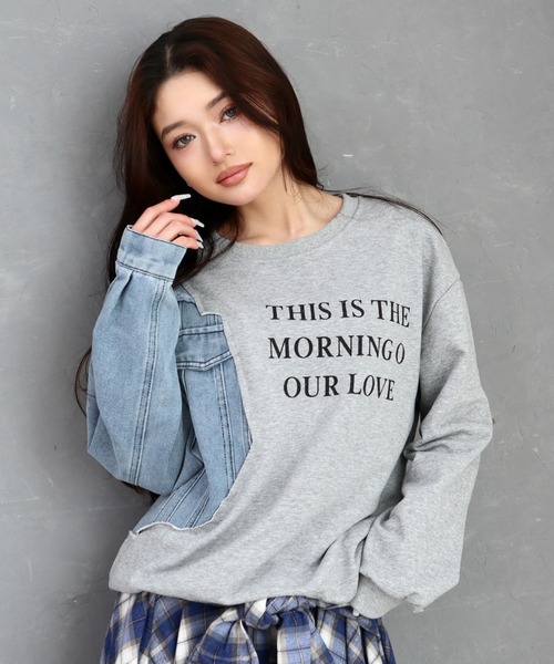CECIL McBEE(セシルマクビー)の「デニム使い裏毛ロゴプリントプルオーバー(スウェット・レディース・グレー/ブラック・MEDIUM)」の3枚目の写真