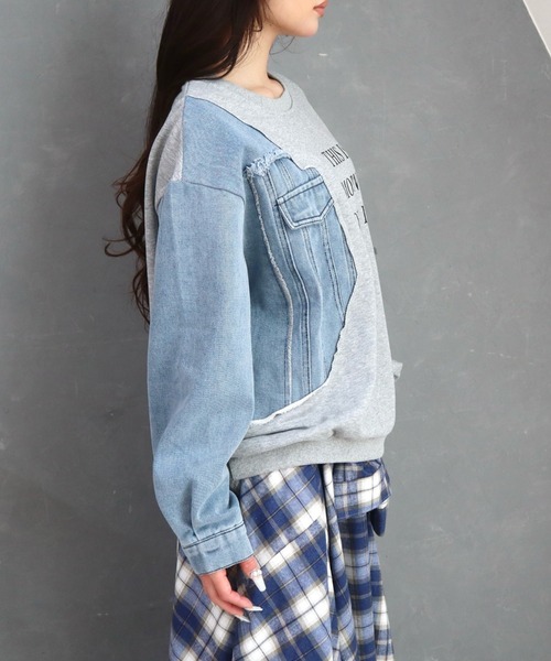 CECIL McBEE(セシルマクビー)の「デニム使い裏毛ロゴプリントプルオーバー(スウェット・レディース・グレー/ブラック・MEDIUM)」の6枚目の写真
