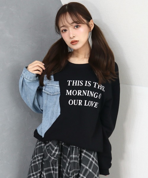 CECIL McBEE(セシルマクビー)の「デニム使い裏毛ロゴプリントプルオーバー(スウェット・レディース・グレー/ブラック・MEDIUM)」の12枚目の写真