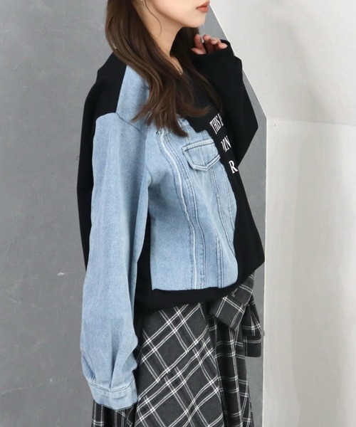 CECIL McBEE(セシルマクビー)の「デニム使い裏毛ロゴプリントプルオーバー(スウェット・レディース・グレー/ブラック・MEDIUM)」の15枚目の写真