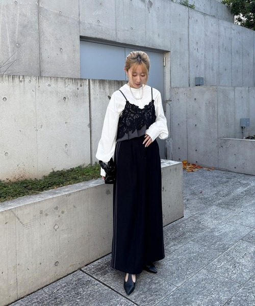 ISOOK（アイスー）の「【ISOOK / アイスー】レースデザインキャミソールビスチェ / キャミソール 重ね着 レイヤード プリーツ お呼ばれ オケージョン 結婚式 二次会 同窓会 セットアップ 春服 ブラック グレー（その他トップス・レディース・ブラック/グレー・FREE）」の14枚目の写真