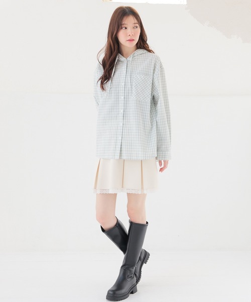 Honeys(ハニーズ)の「フード付チェックシャツ(シャツ/ブラウス・レディース・ネイビー系/ホワイト×ブラック/ホワイト系その他/グリーン系その他・S/M/LL/L)」の21枚目の写真