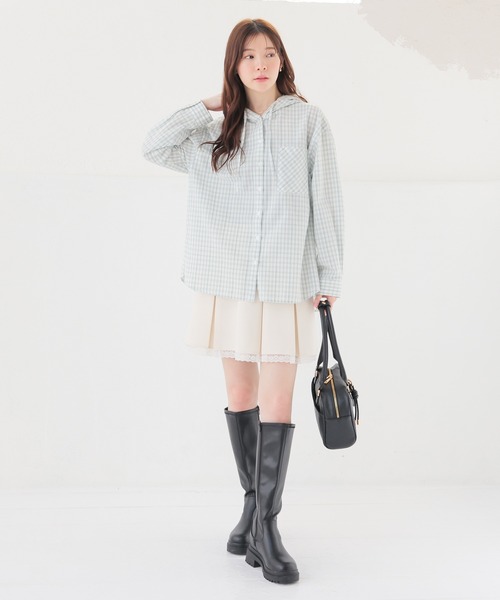 Honeys(ハニーズ)の「フード付チェックシャツ(シャツ/ブラウス・レディース・ネイビー系/ホワイト×ブラック/ホワイト系その他/グリーン系その他・S/M/LL/L)」の18枚目の写真