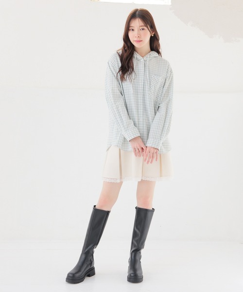 Honeys(ハニーズ)の「フード付チェックシャツ(シャツ/ブラウス・レディース・ネイビー系/ホワイト×ブラック/ホワイト系その他/グリーン系その他・S/M/LL/L)」の20枚目の写真