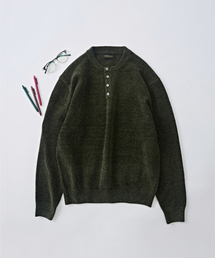 ANALOG MOOD（アナログムード）の「ベルオアリファインドヘンリーネックラウンドニット（カーキ）（ニット/セーター）」