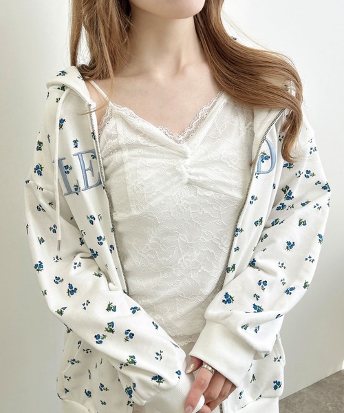 INGNI(イング)の「レースキャミ(キャミソール・レディース・ブラック/オフホワイト・M)」の1枚目の写真