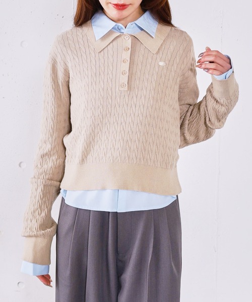 archives(アルシーヴ)の「【アンチピリング】ケーブルポロニット×シャツSET(ニット/セーター・レディース・ベージュ/ネイビー/シルバーグレー/チャコールグレー・MEDIUM)」の3枚目の写真