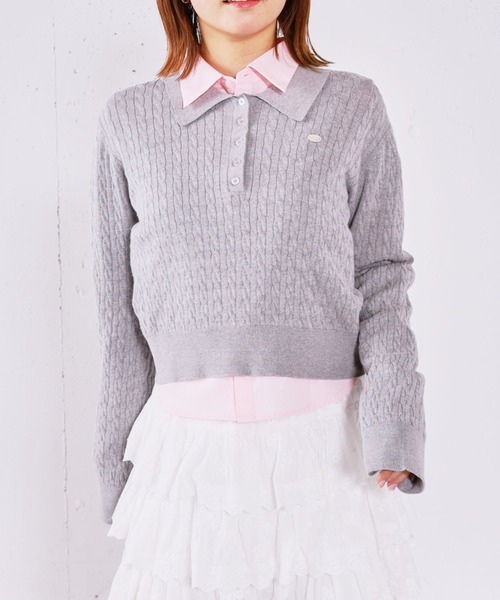 archives(アルシーヴ)の「【アンチピリング】ケーブルポロニット×シャツSET(ニット/セーター・レディース・ベージュ/ネイビー/シルバーグレー/チャコールグレー・MEDIUM)」の1枚目の写真